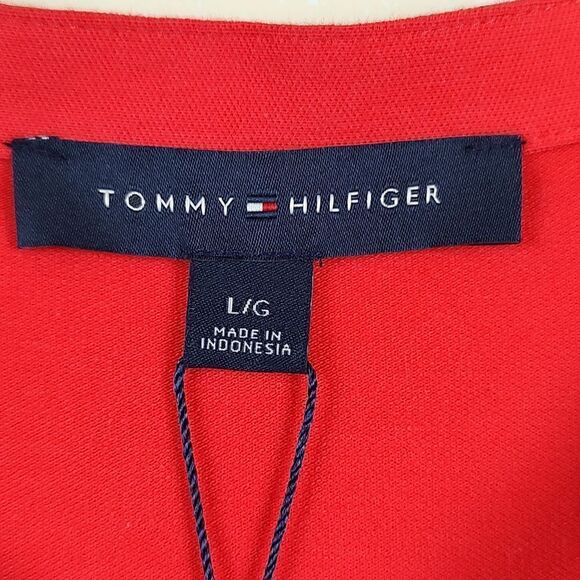 Tommy Hilfiger Striped Trim A-Line Sleeveless Red Knit Dress Size L NWT Preppy - Picture 3 of 12